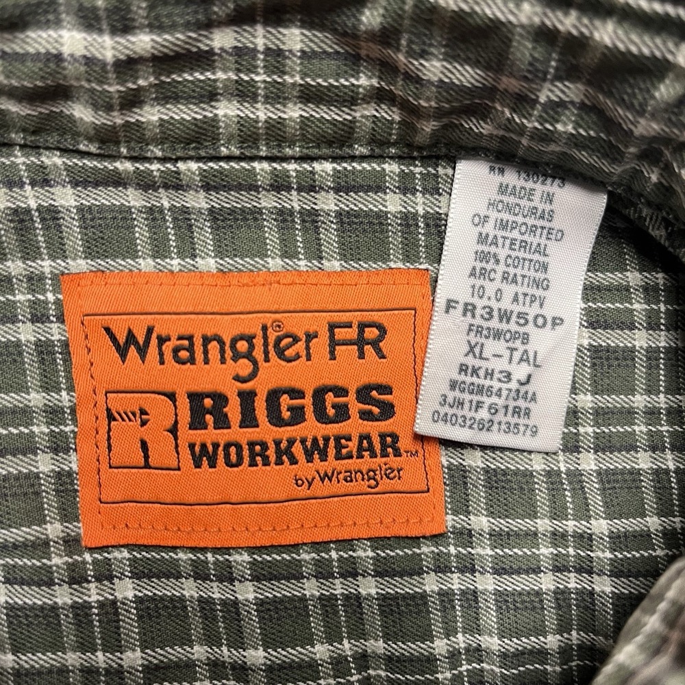 Wrangler Shirt Mens XLT Green Plaid Riggs Workwear FR Fire Resistant HRC2 - Picture 3 of 11